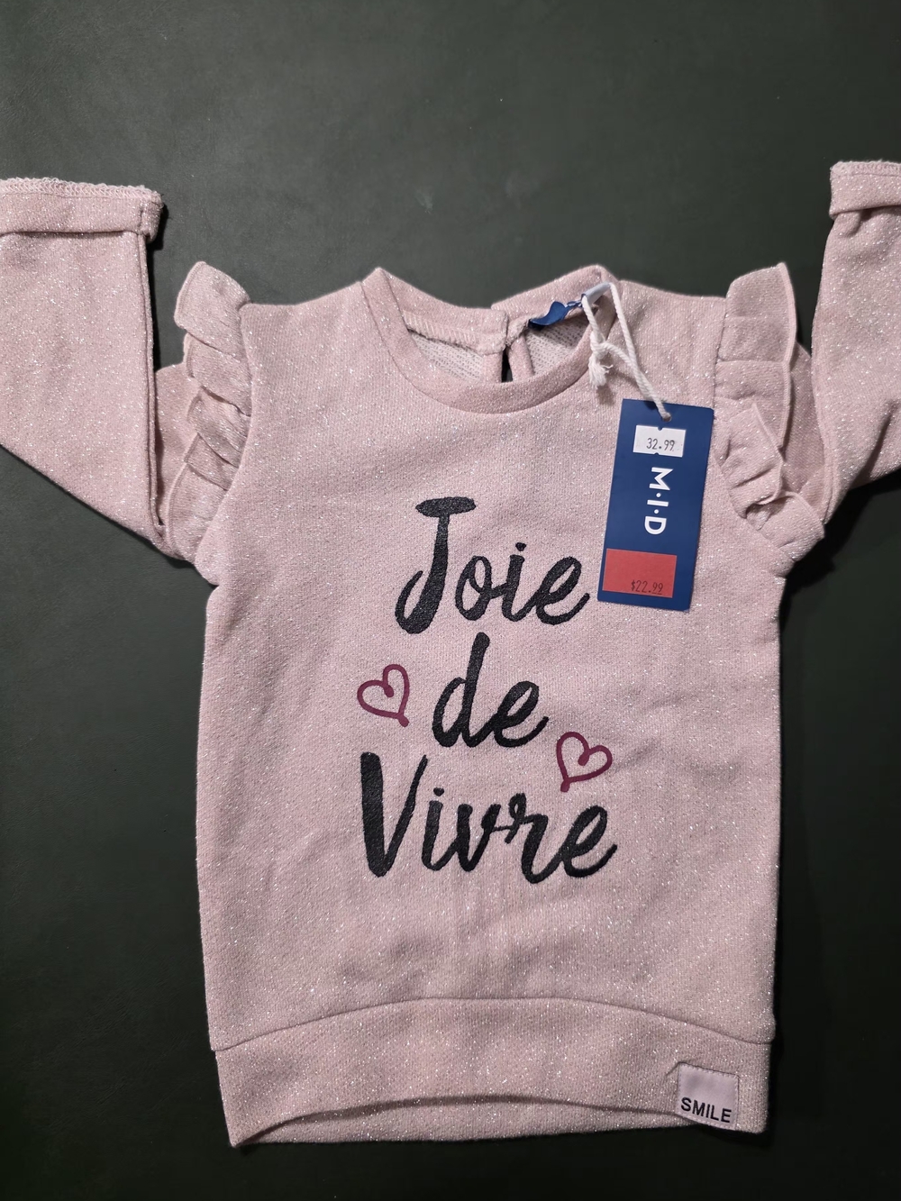 Joie de Vivre Glitter Pink Girls' Sweatshirt with Ruffle Shoulders